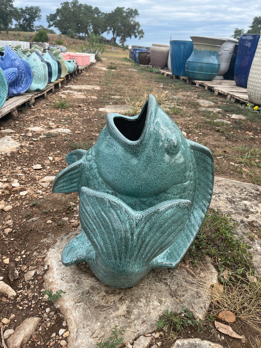 Falling Green Fish Planter 19"