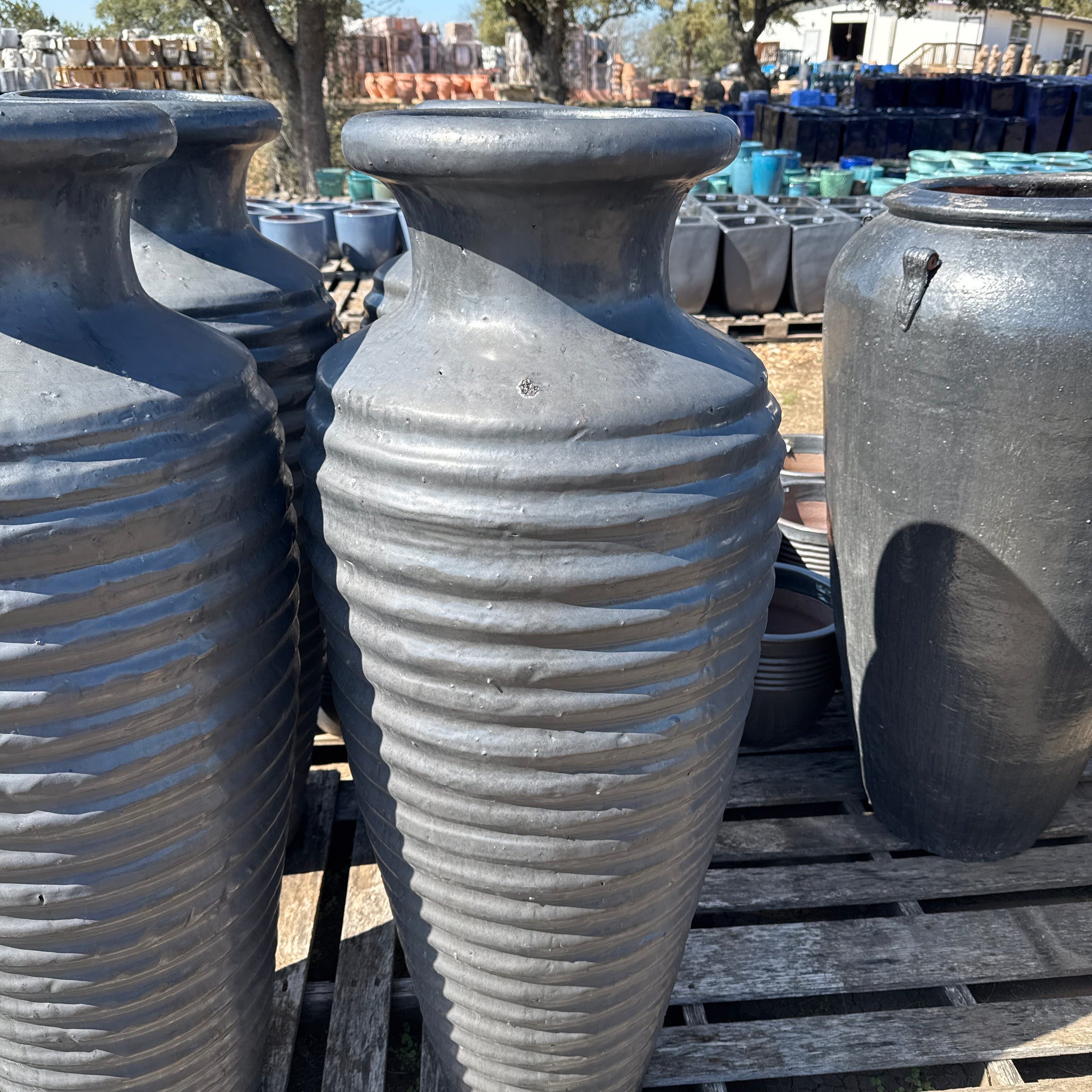 Matte Black Tall Ripple Vase
