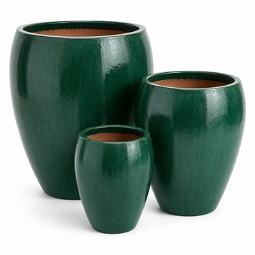 Crackled Green Bowed Smooth Planter