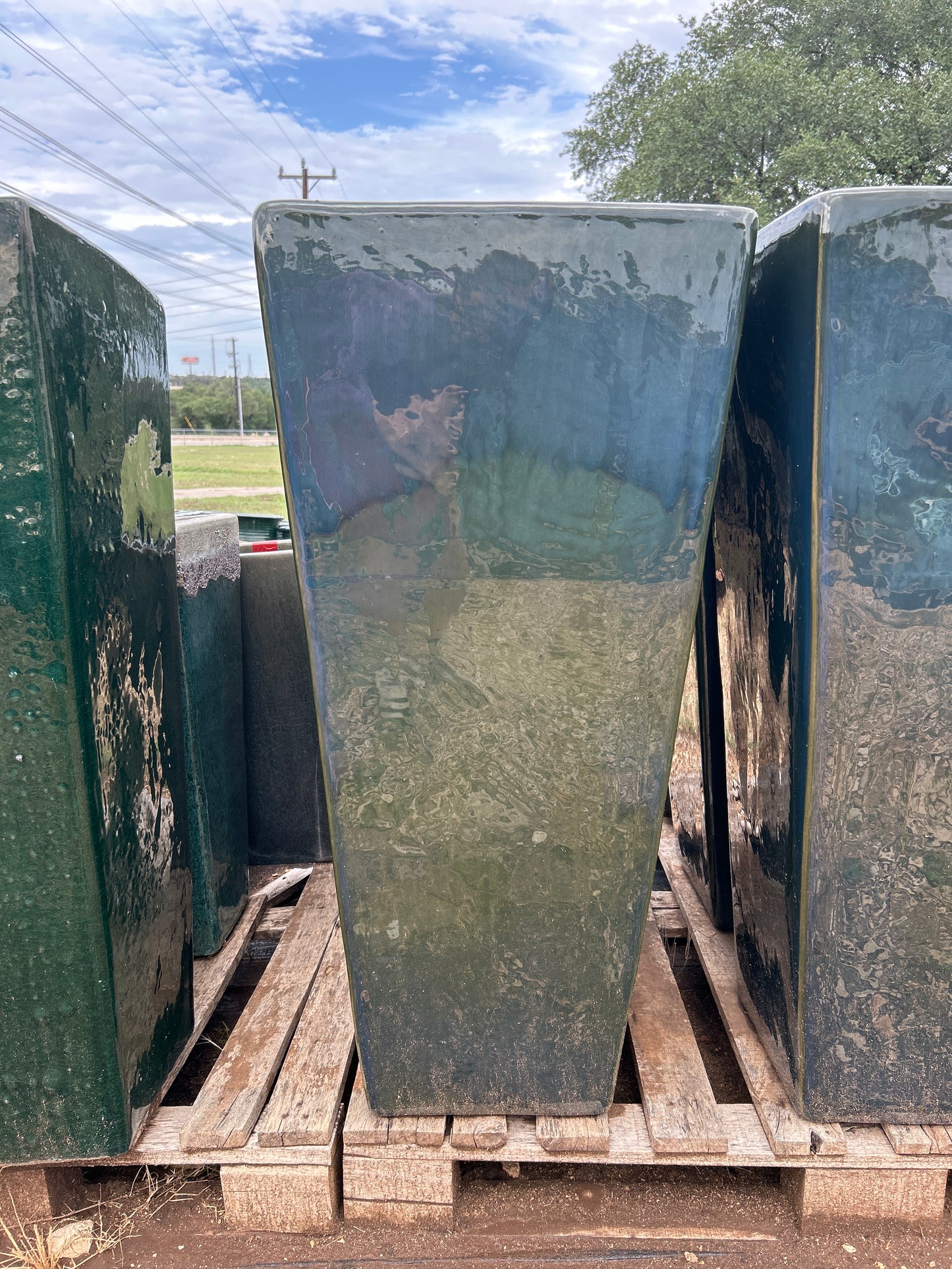 Dark Green Tapered Square Smooth Planter 26"