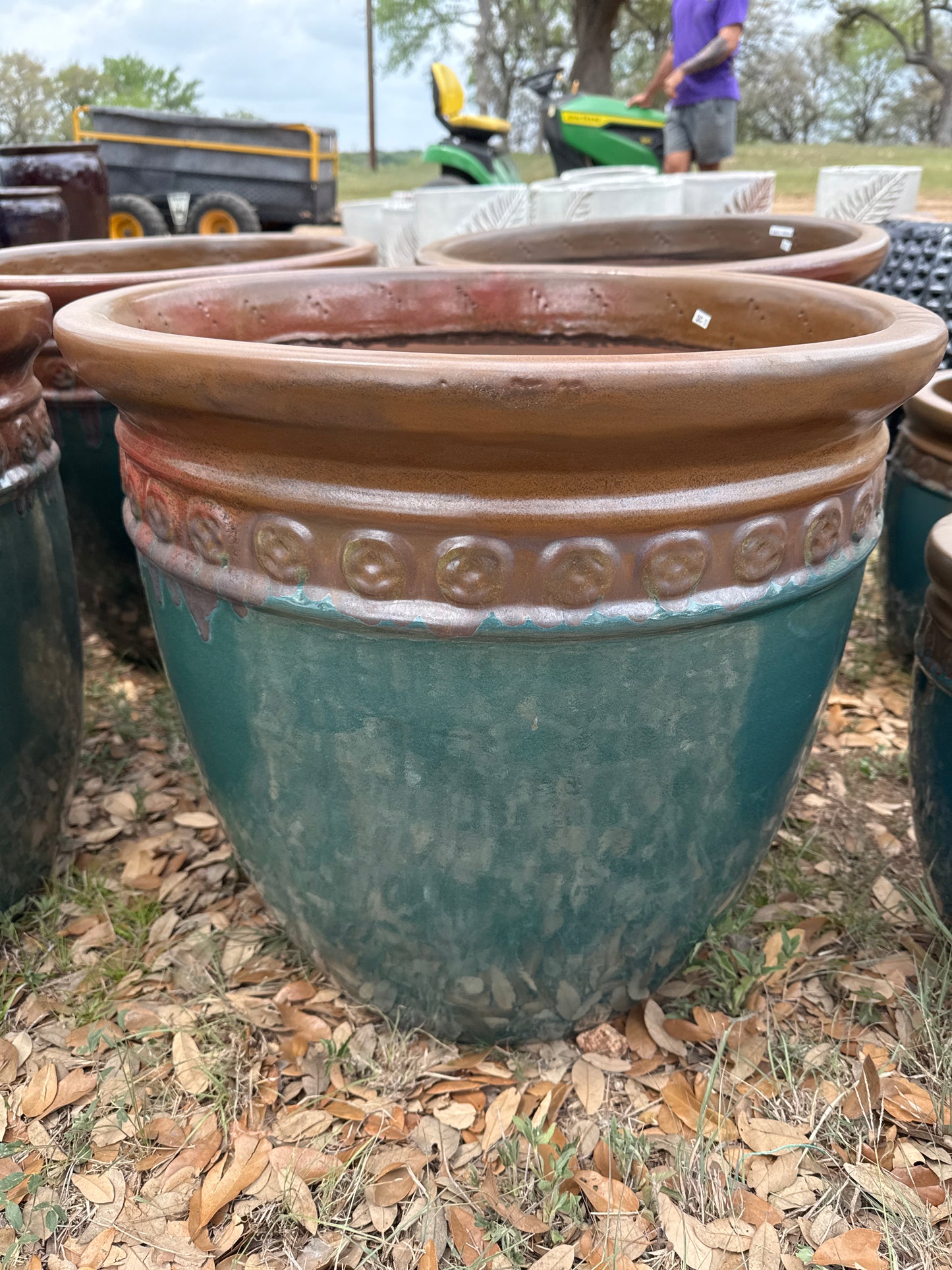 Ancient Red on Blue Green Coin Planter