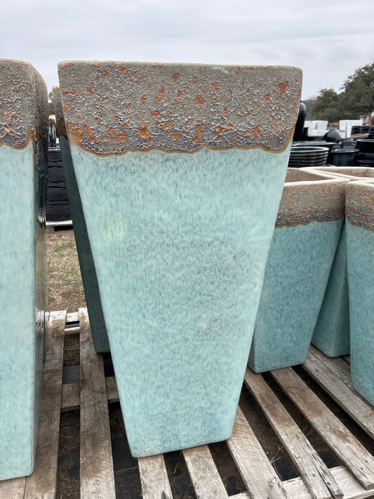 Volcanic on Milky Blue Tapered Square Smooth Planter 35"