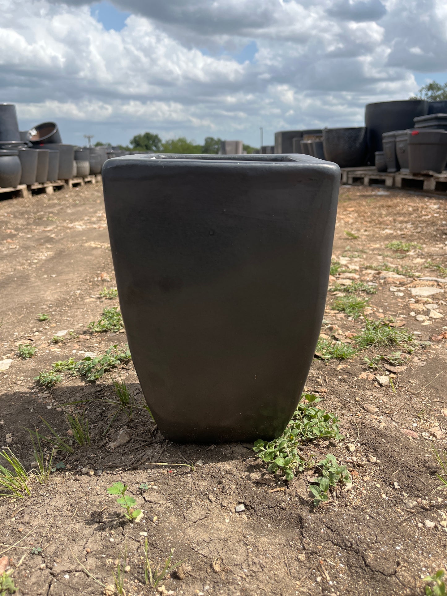 Matte Black Smooth Bowed Square Planter 10"