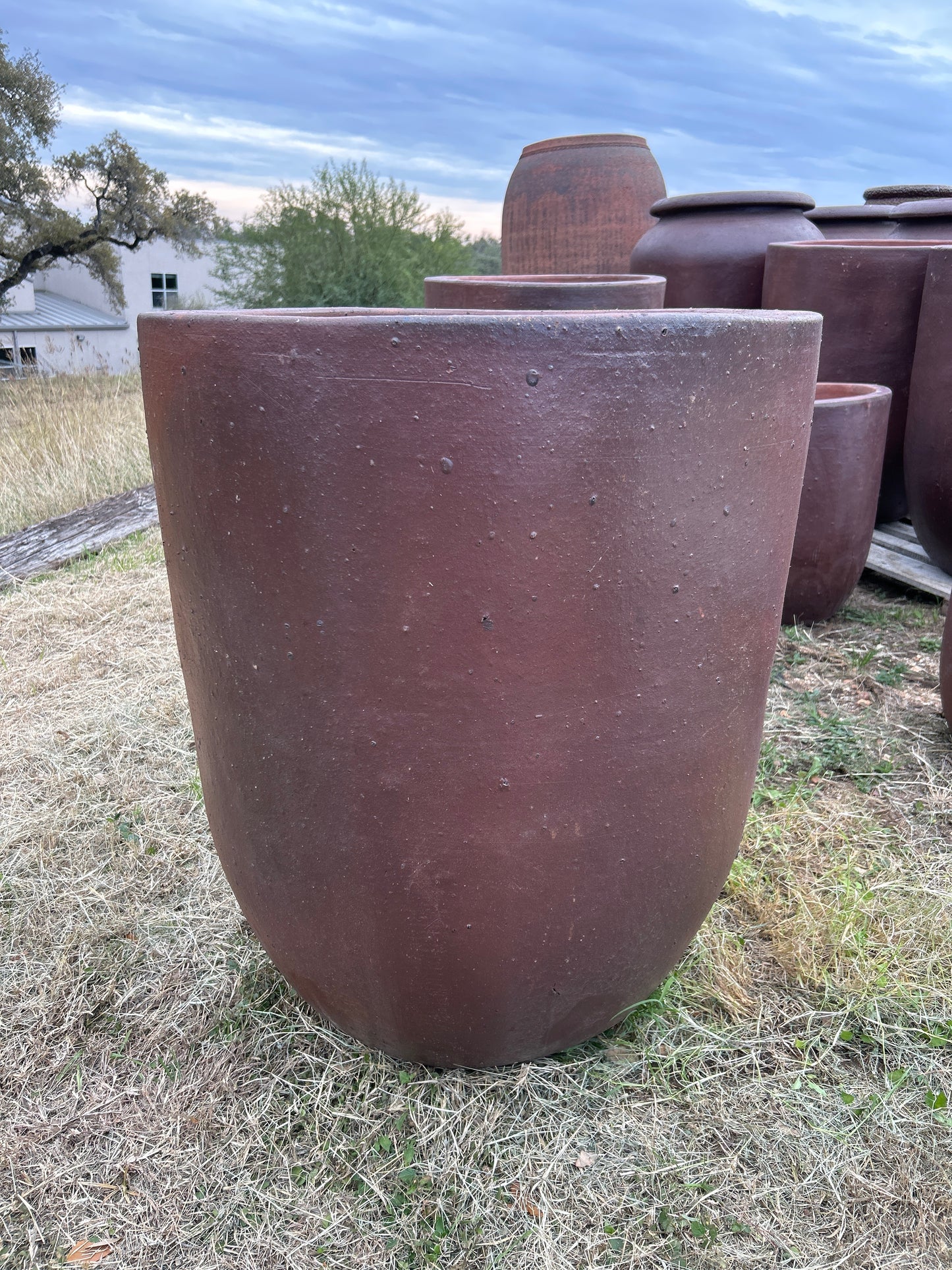 Black Clay Rounded Cylinder Planter 32"