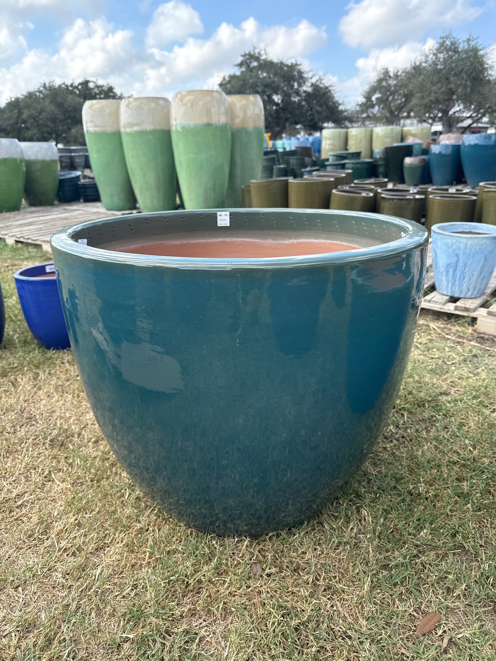 blue glazed plant pots Lipless Round Planter