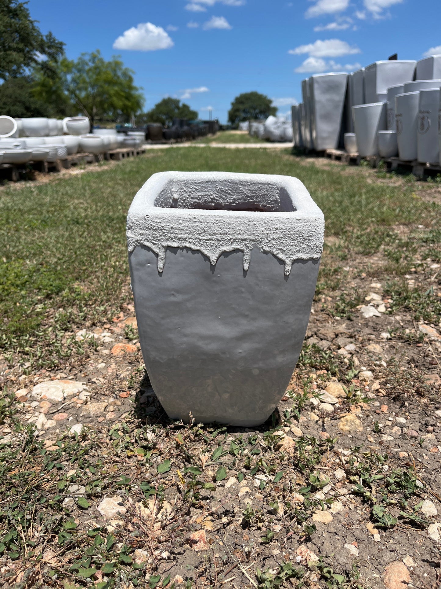 Sandy White Smooth Bowed Square Planter 15"