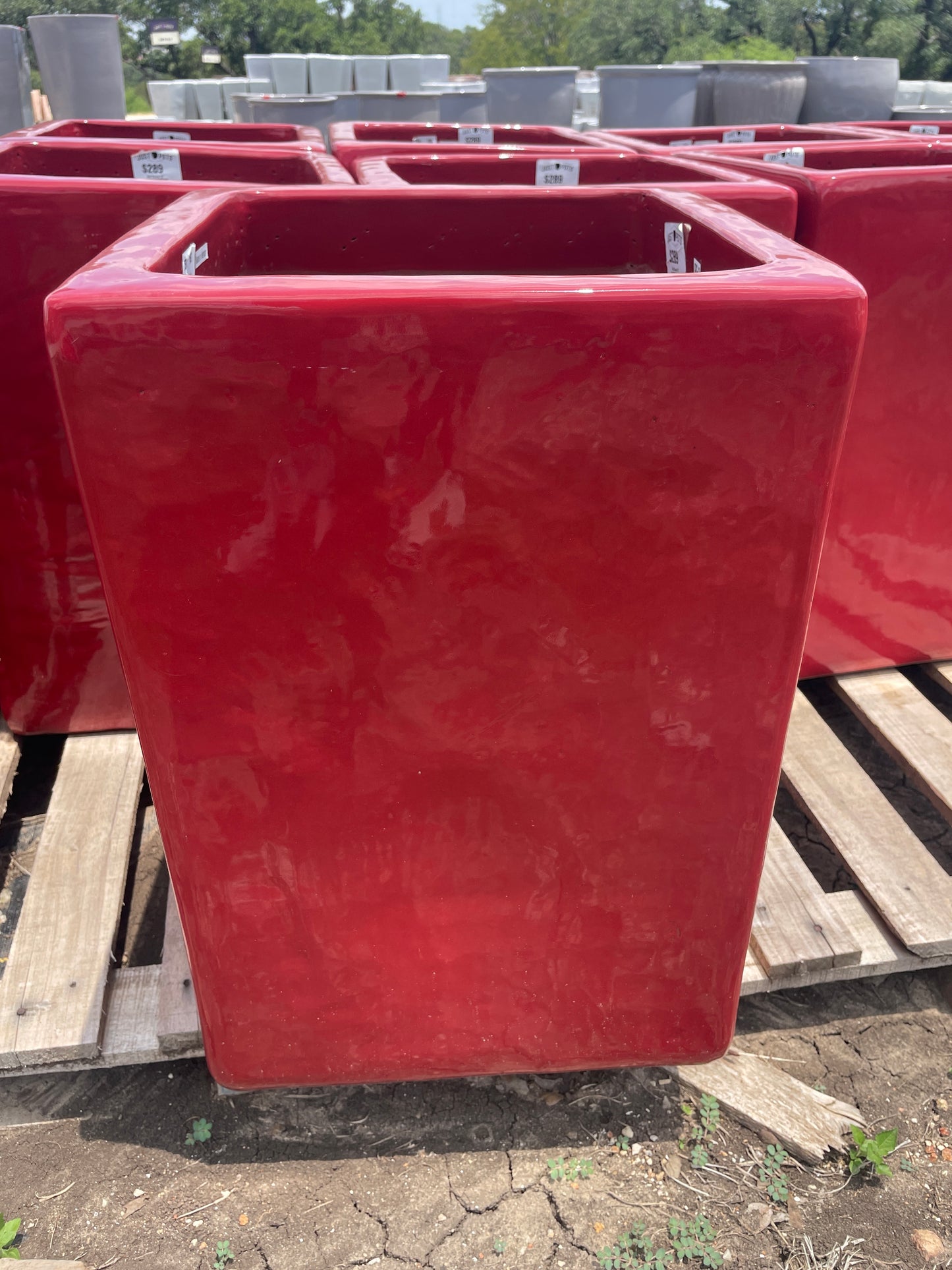 Red Tall Square Planter 23"