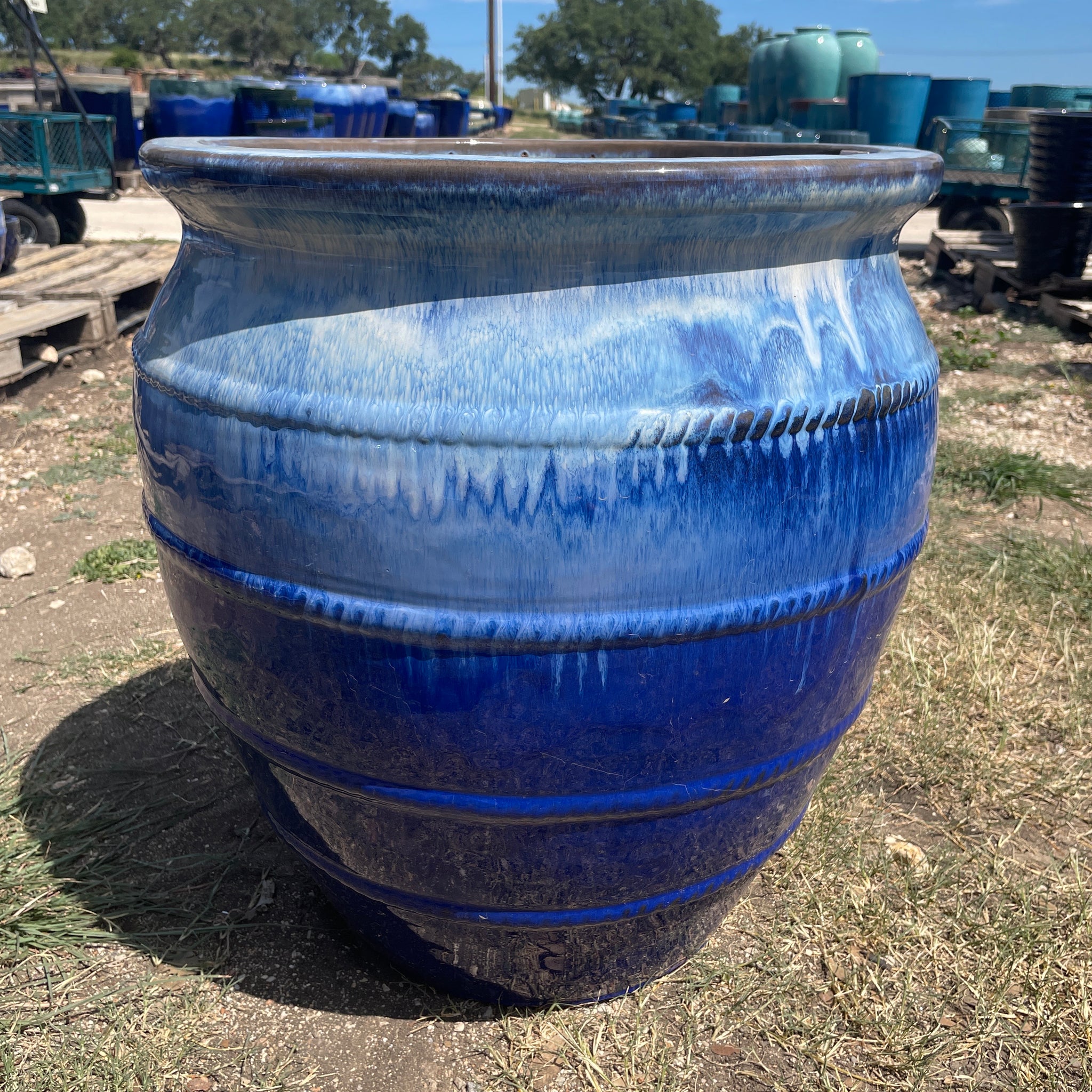 Falling Blue on Light Blue Banded Urn Planter