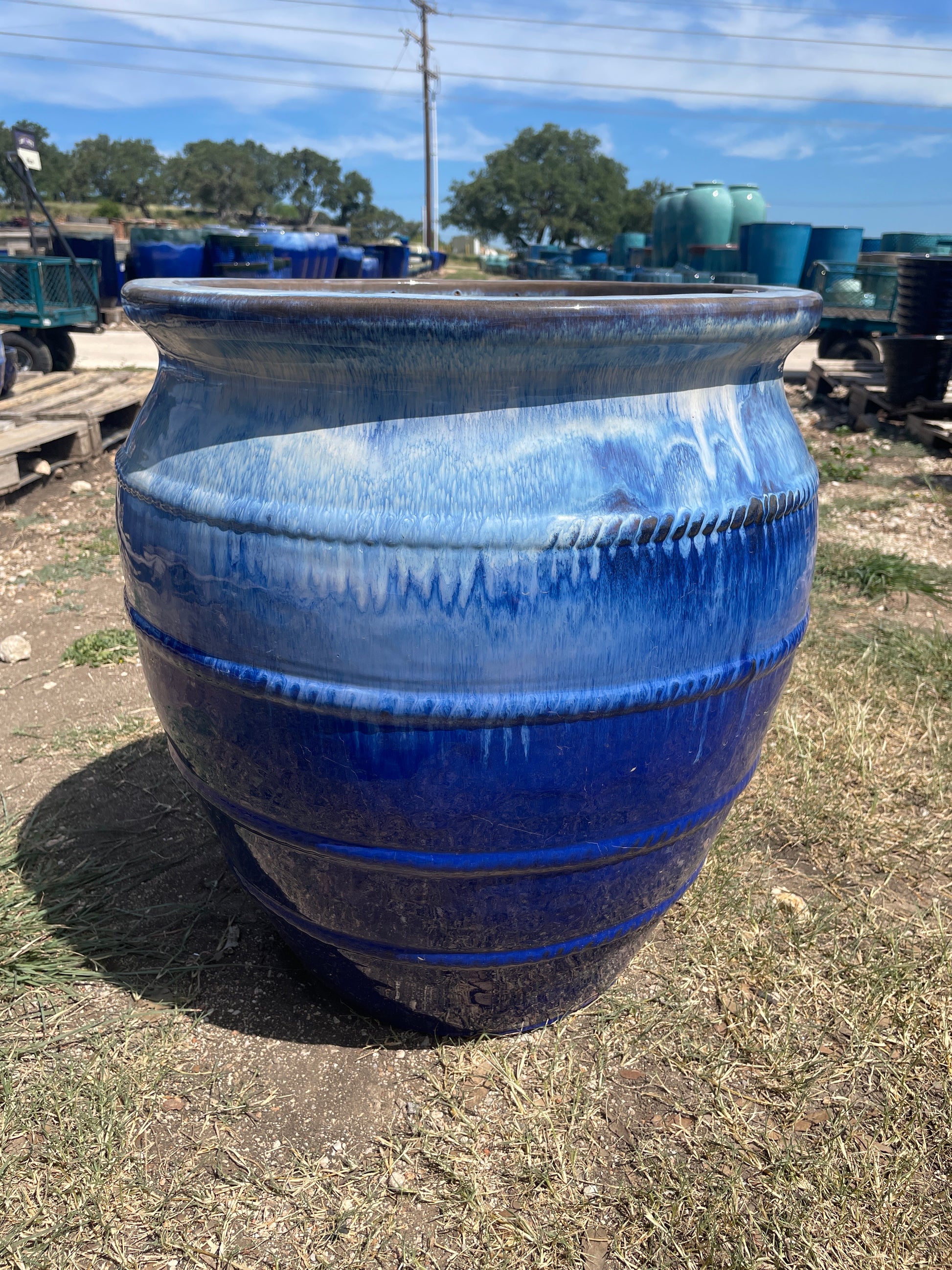 urn plant pots Falling Blue on Light Blue Banded Urn Planter
