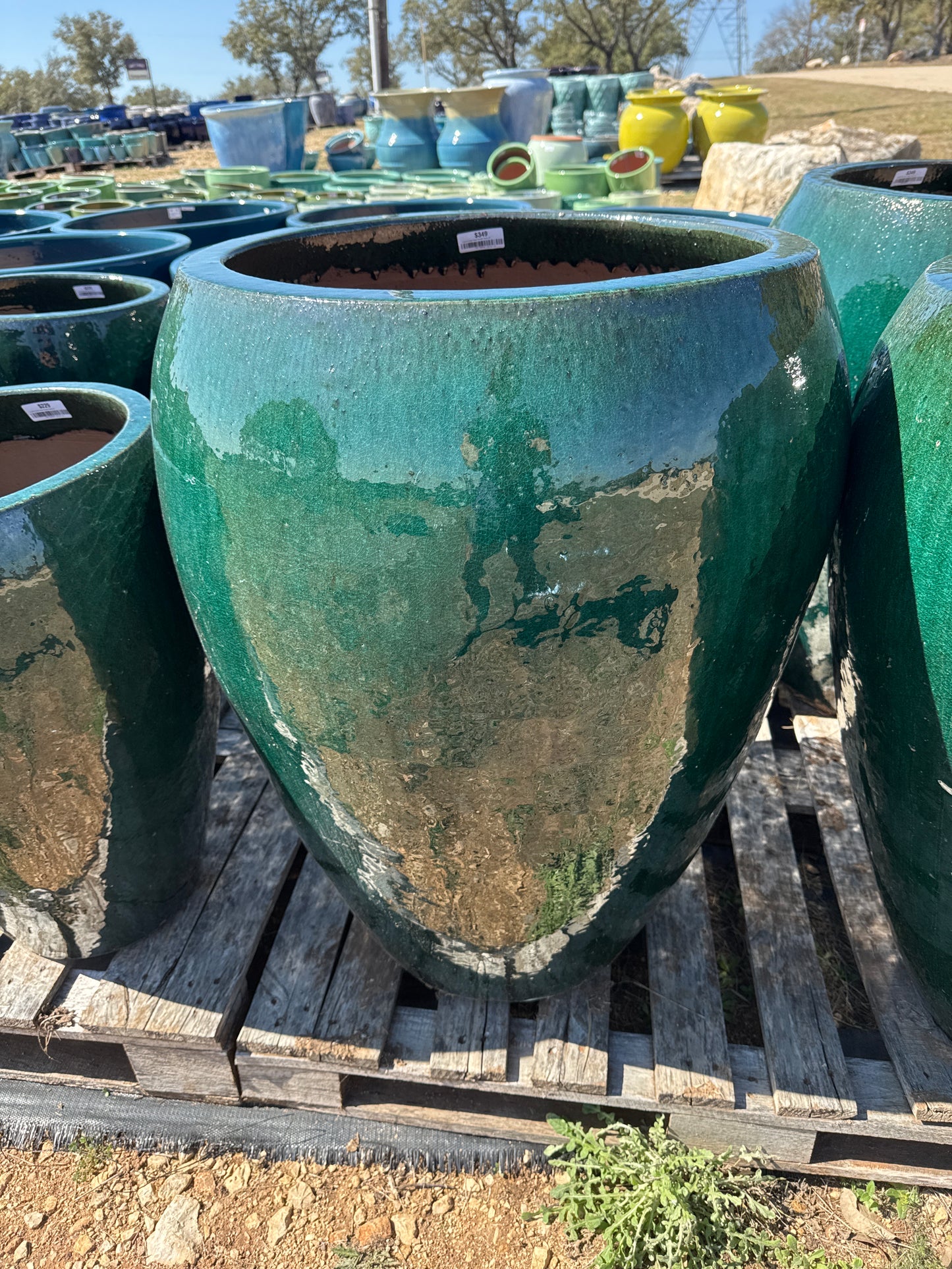 Crackled Green Bowed Smooth Planter