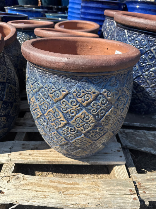 Rustic Dark Blue Round Lipped Planter 14"