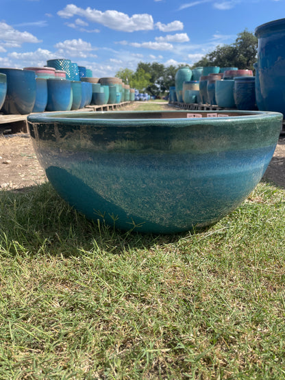 Falling Green on Blue Green Low Bowl