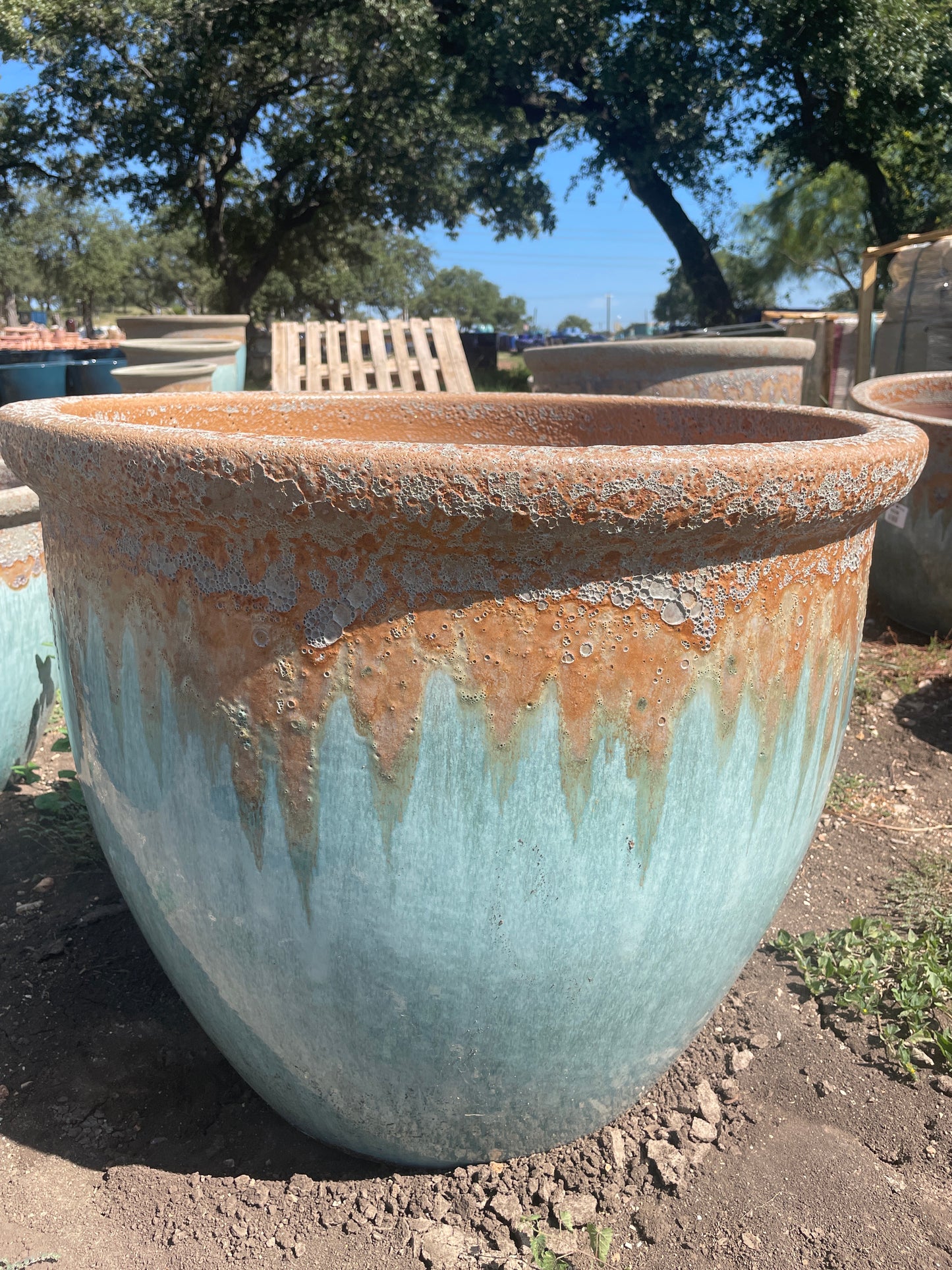 Volcanic Milky Blue Wide Lipped Planter 31"