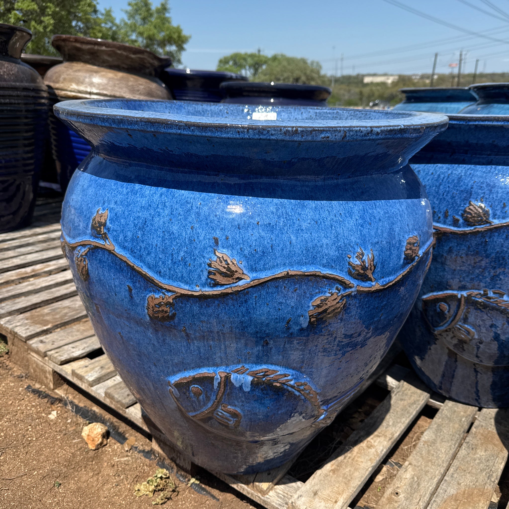 Blue Leaves and Fish Planter