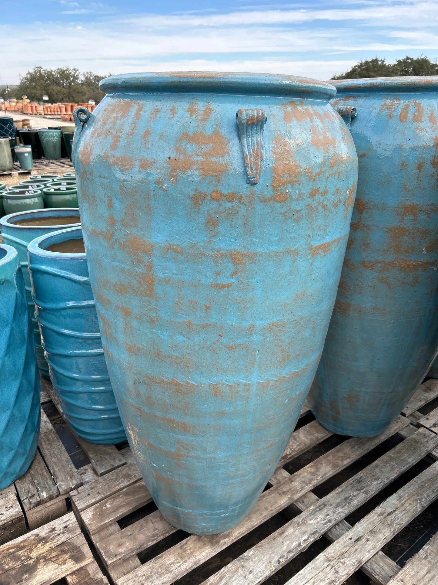 Rustic Light Blue Tall Jar with Handles 46"