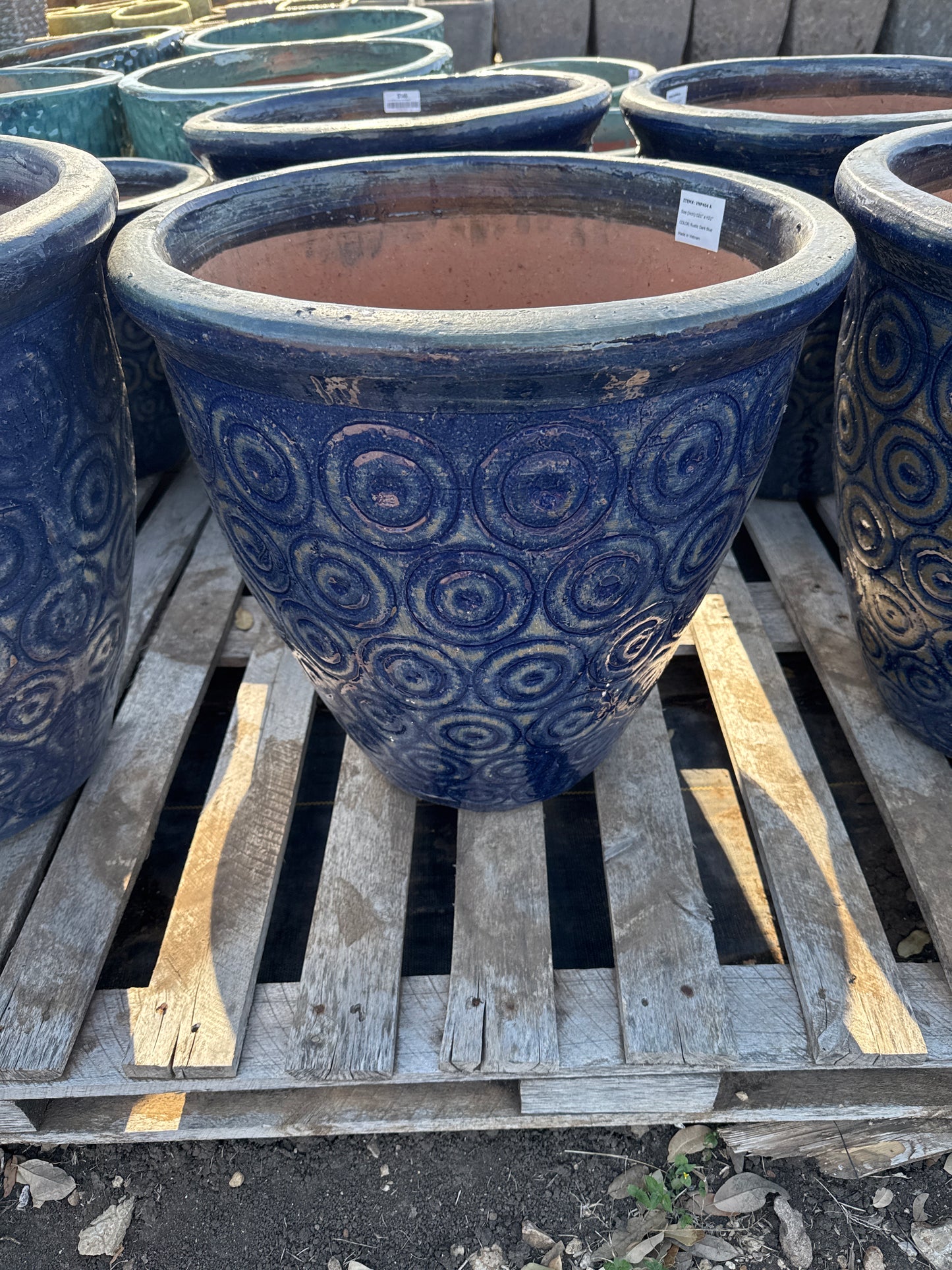 Rustic Dark Blue Tapered Lipped Planter