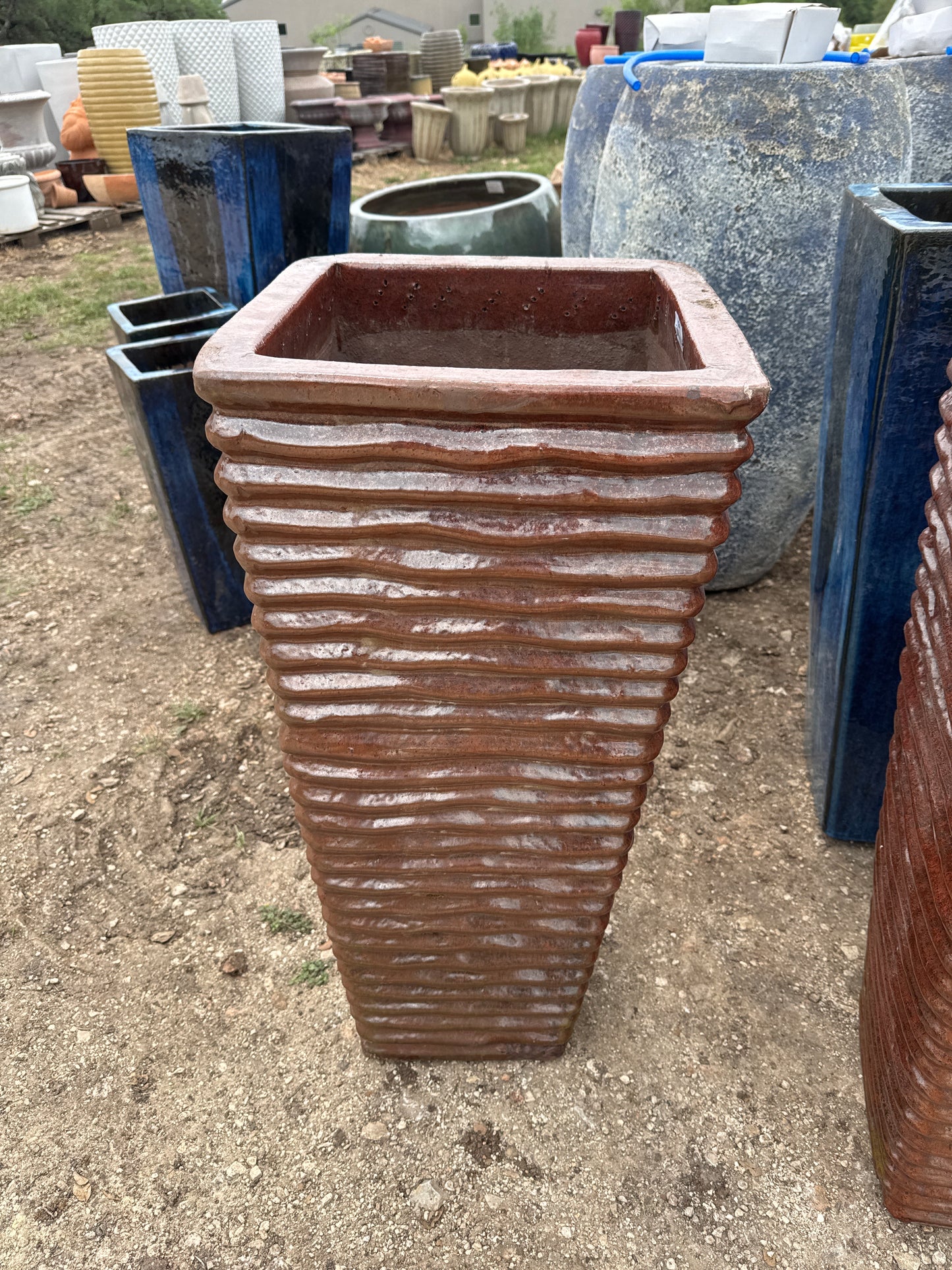 Red Sunset Tall Square Waves Planter