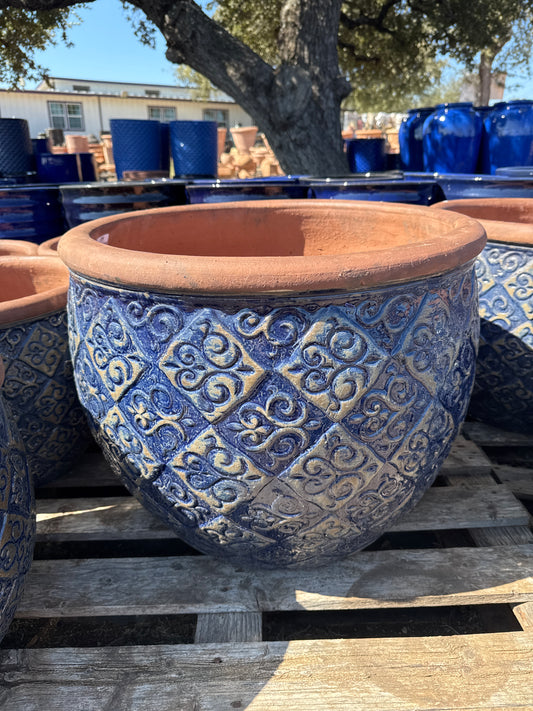 Rustic Dark Blue Round Lipped Planter 20"