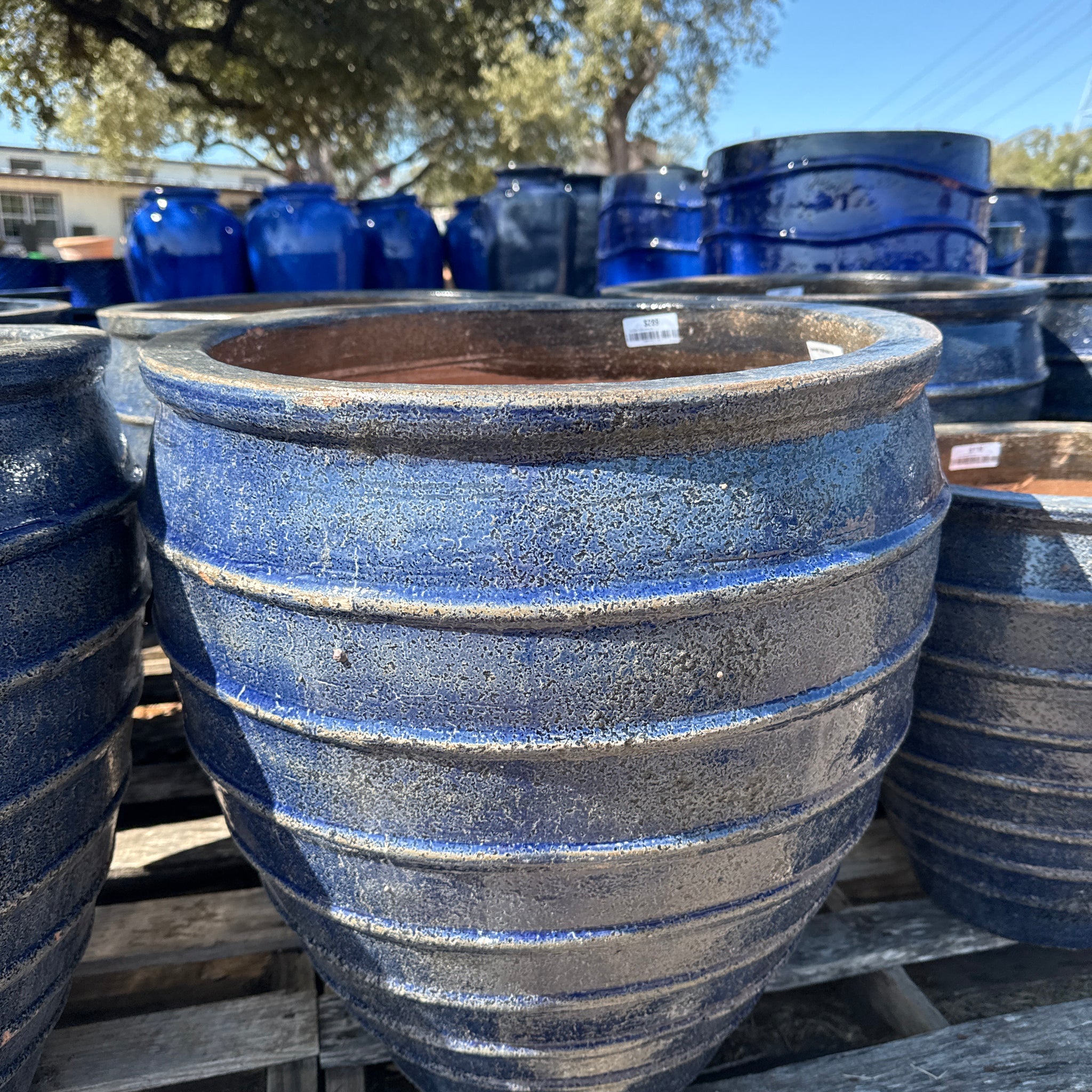 Blue Raku Banded Planter