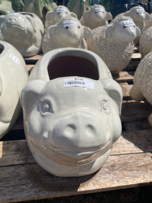 Light Cream Pig Planter 10"