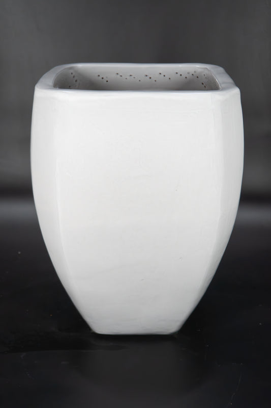 White Bowed Smoothed Square Planter 17"