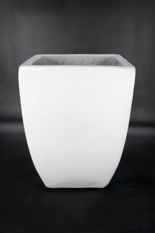 White Smooth Bowed Square Planter 24"