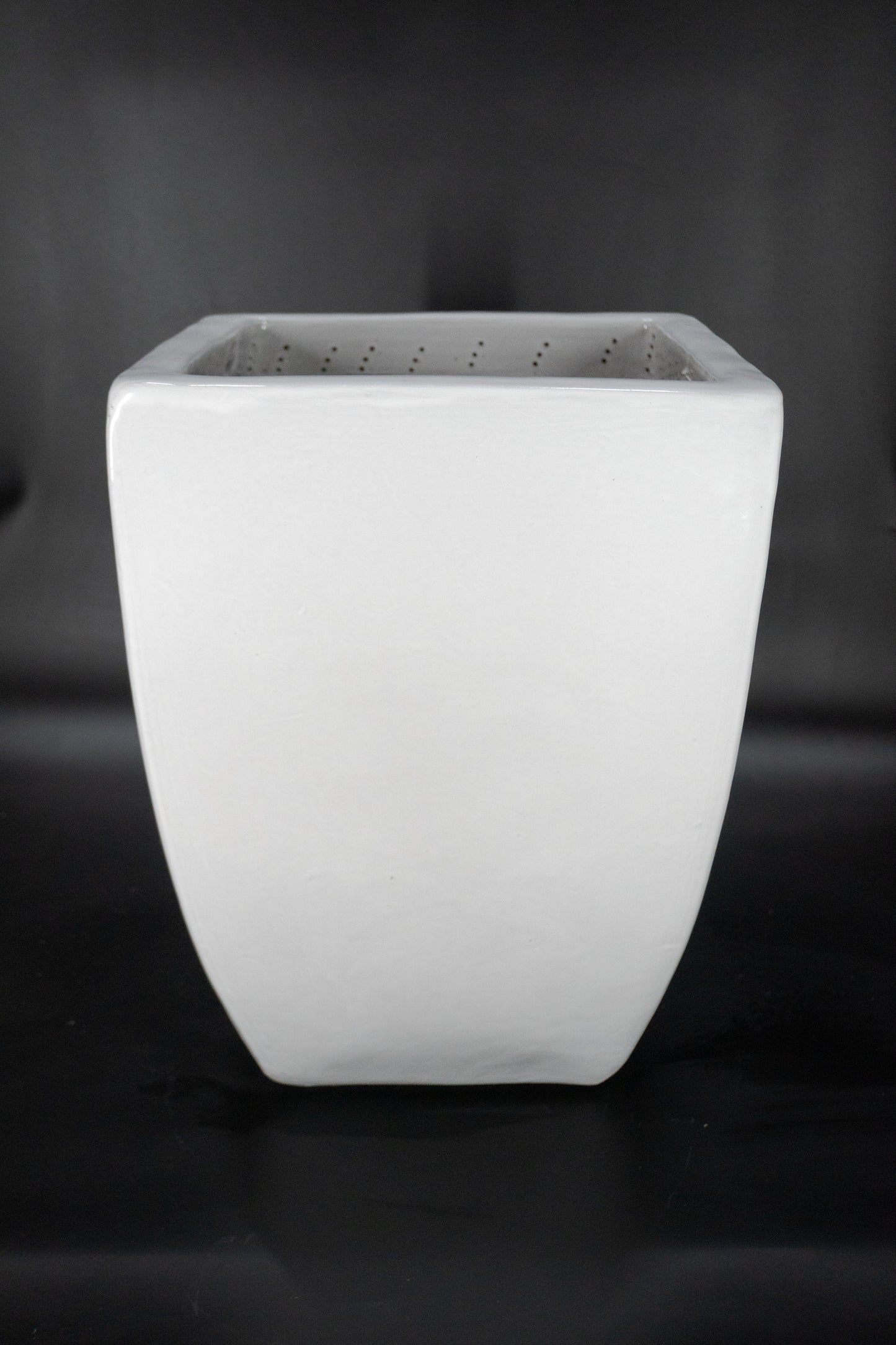 White Smooth Bowed Square Planter 15"