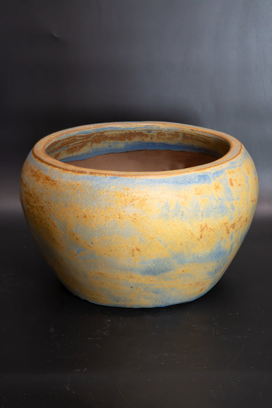 Rustic Blue Cream Concaved Planter 12"