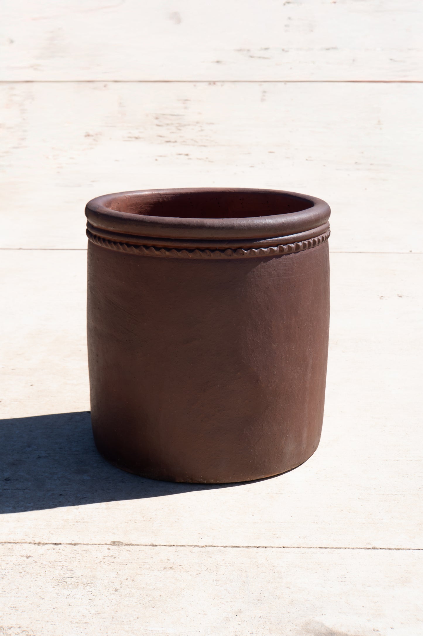 Black Clay Lipped Cylinder Planter 16"