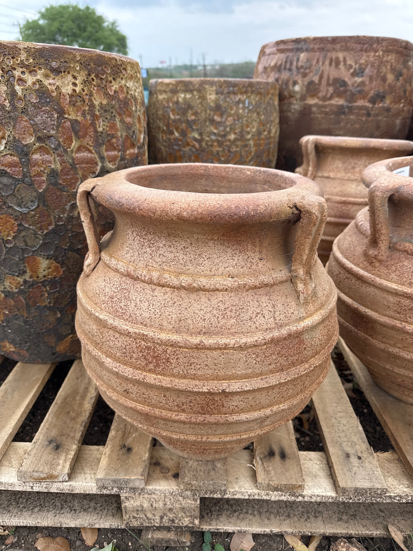 Raku Ribbed Spittoon with Handles