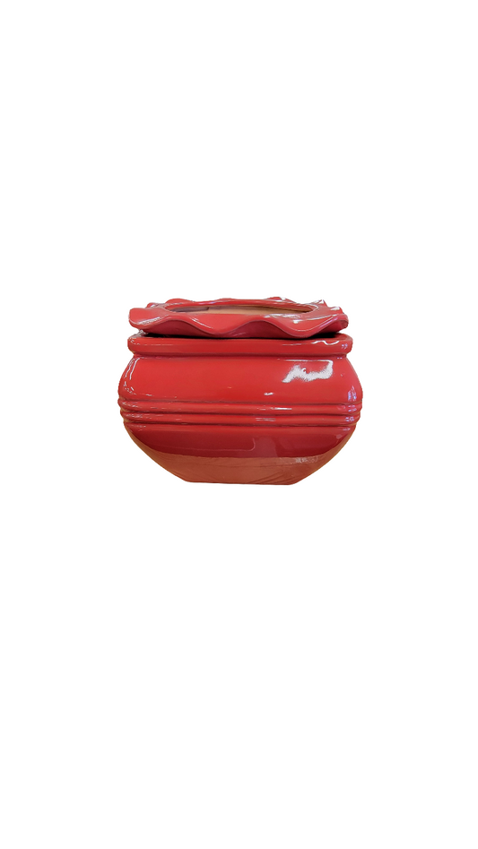 Red Ripple Rim Self Watering Pot