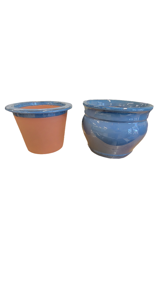 Dotted Blue Double Rim Self-Watering Planter