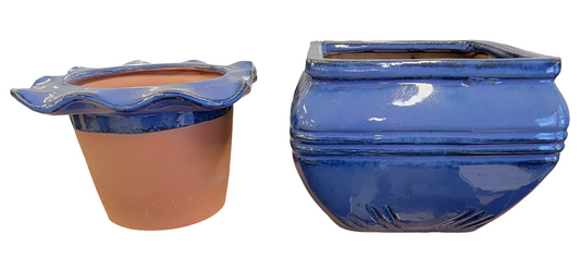 Running Blue Ripple Rim Self Watering Pot