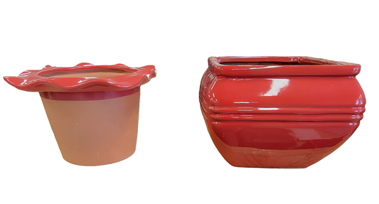 Red Ripple Rim Self Watering Pot