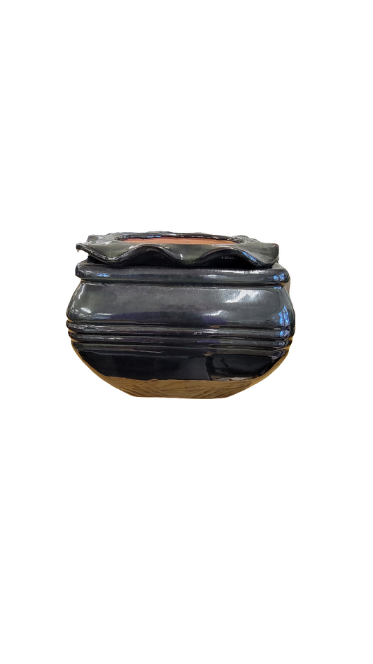 Shiny Black Ripple Rim Self Watering Pot