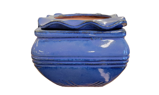 Running Blue Ripple Rim Self Watering Pot