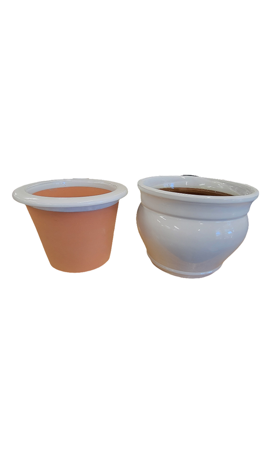 White Double Rim Self-Watering Planter