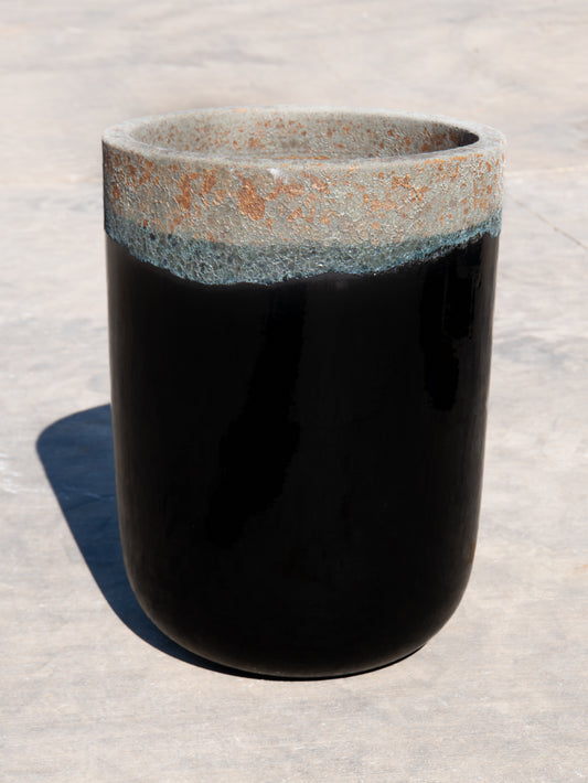 Volcanic Glossy Black Tall Round Planter 18"