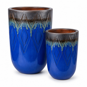 Tall Diamond Decorated Round Planter