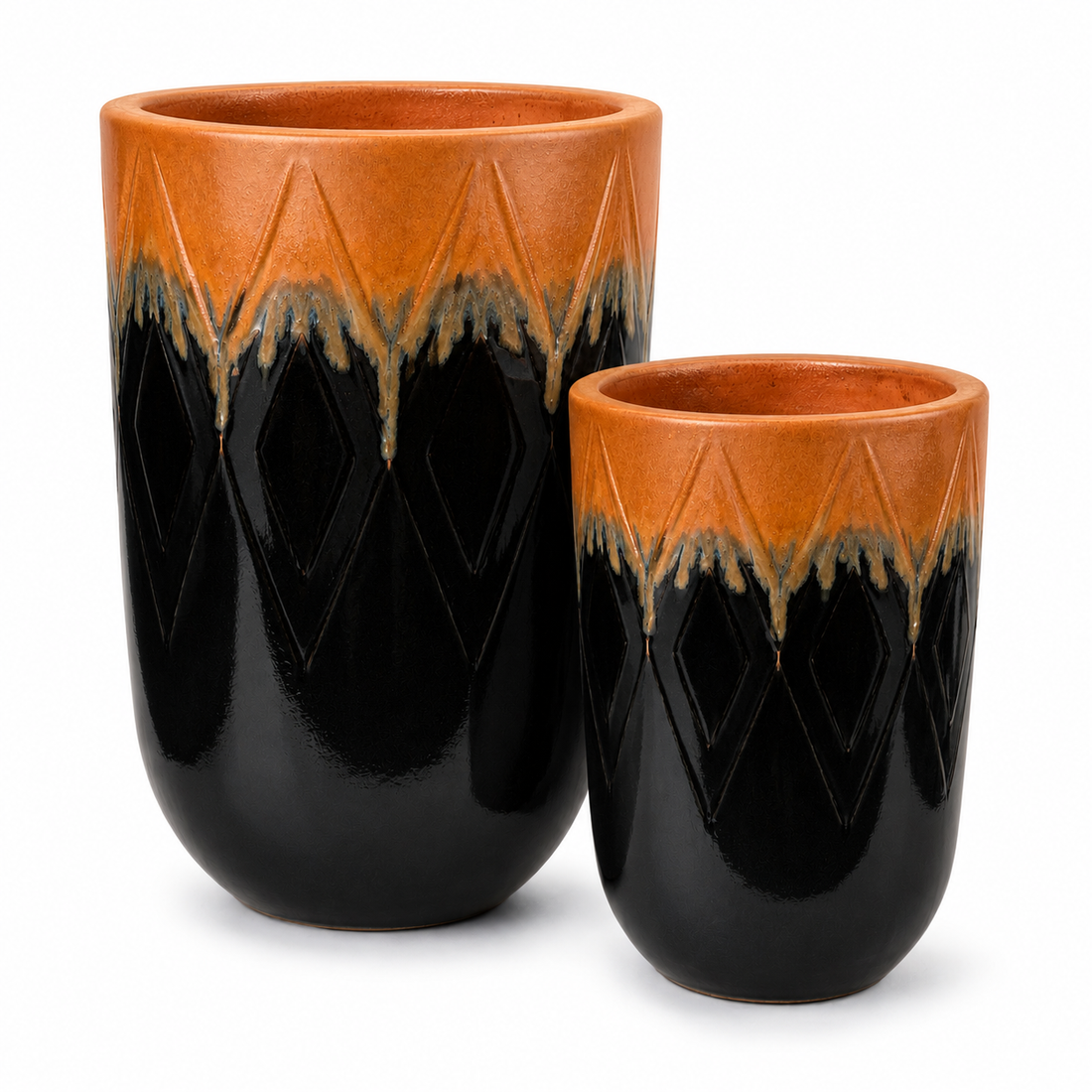 Tall Diamond Decorated Round Planter