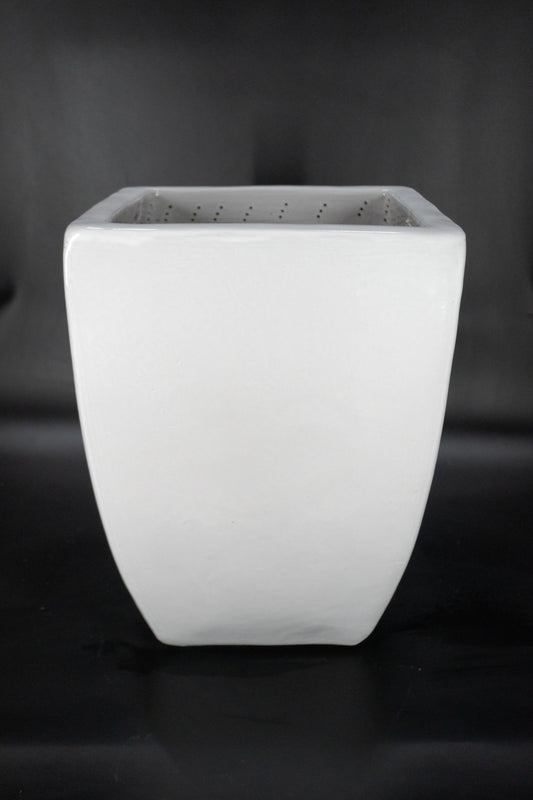 White Smooth Bowed Square Planter 24"